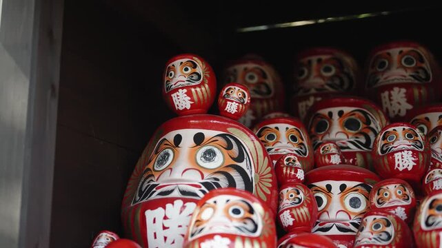 Hundreds of Red Daruma Dolls on Display at a Japanese Temple