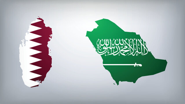 Qatar and Saudi Arabia Map Flags Vector Illustration, Qatar and Saudi Arabia Country Shapes Design