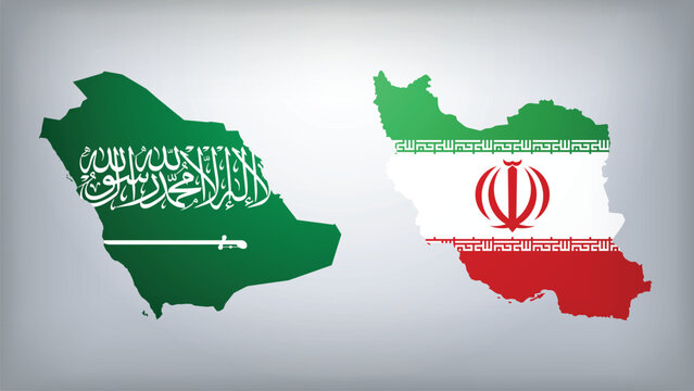 Iran and Saudi Arabia Map Flags Vector Illustration, Iran and Saudi Arabia Country Shapes Design