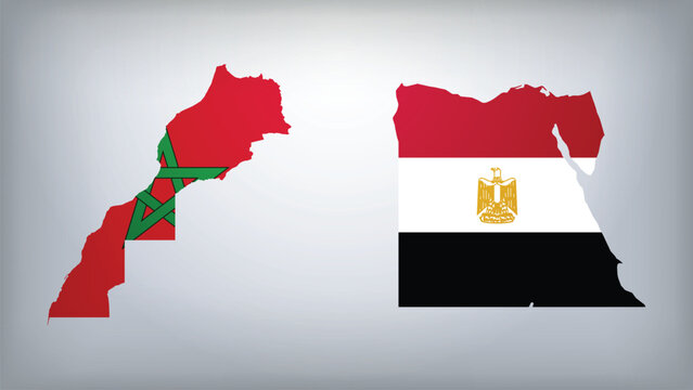 Morocco and Egypt Map Flags Vector Illustration, Morocco and Egypt Country Shapes Design