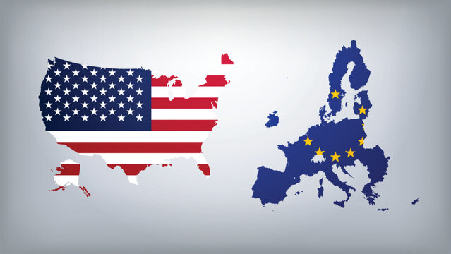 EU and USA Map Flags Vector Illustration, EU and USA Country Shapes Design
