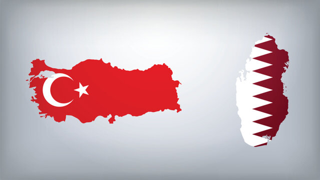 Turkey and Qatar Map Flags Vector Illustration, Turkey and Qatar Country Shapes Design