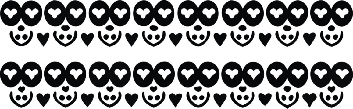Repeating pattern of black skull and heart designs on white background, graphic resource