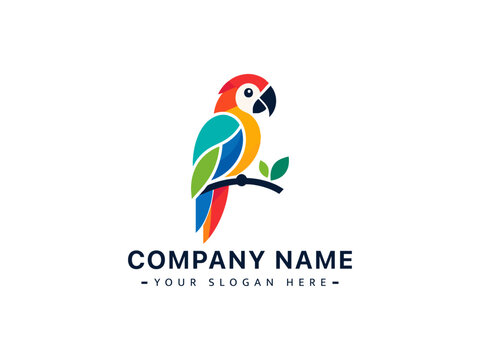 Colorful Parrot Logo Design on Branch with Company Name Placeholder