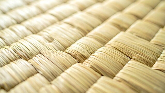 Close-up of traditional Japanese tatami mat woven from igusa rush grass, natural straw texture background

 伝統的な日本の畳表、い草の織り目のクローズアップ、ナチュラルな藁の質感背景