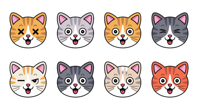 Set of six cartoon animal faces with different patterns and colors Vector