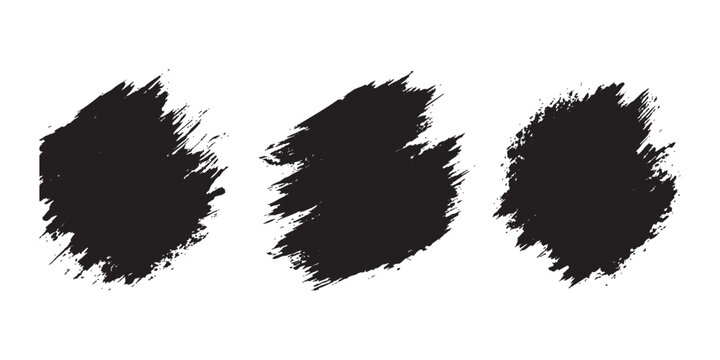 Brush lines set. Vector black paint brush spots, highlighter lines or felt-tip pen marker. Ink smudge abstract shape stains and smear set with texture - Vector