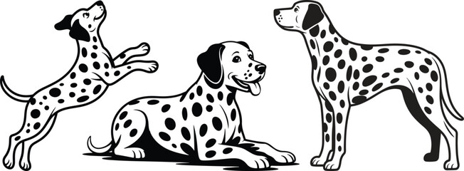 Obraz premium Minimalist Spotted Dalmatian Breed Multi Pose Character Line Art Collection.