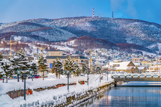 Otaru winter canal cityscape in Hokkaido Japan