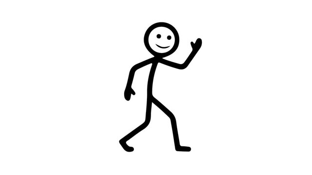 Stick figure running happy cartoon character simple black line animation