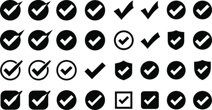 Collection of checkmark icons in various styles and shapes