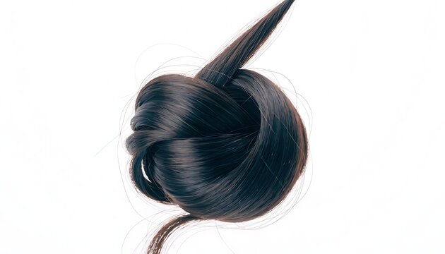 Minimal dark brown hair extension isolated With shadow. AI GENERATED.