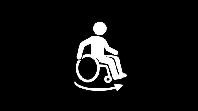 Animated wheelchair symbol moving smoothly across the screen in a continuous loop pattern representing accessibility and inclusion for people with disabilities in a modern graphic style design 