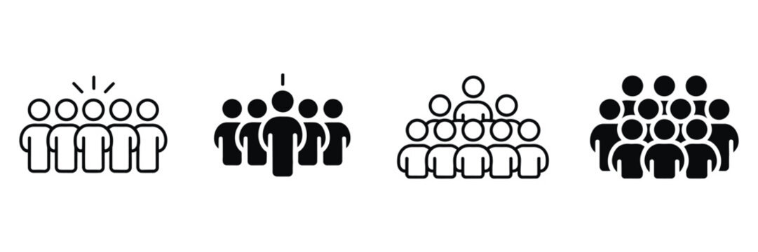 Audience and Community icon collection, Crowd silhouettes and Group People symbols in clean vector style for social interaction and population design.