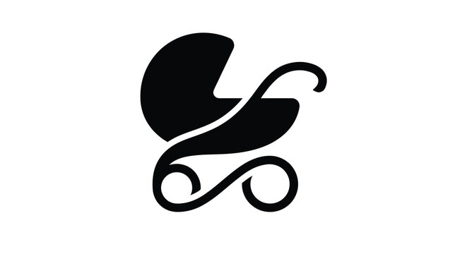 Baby carriage silhouette icon vector illustration for newborn products parenting and childcare services