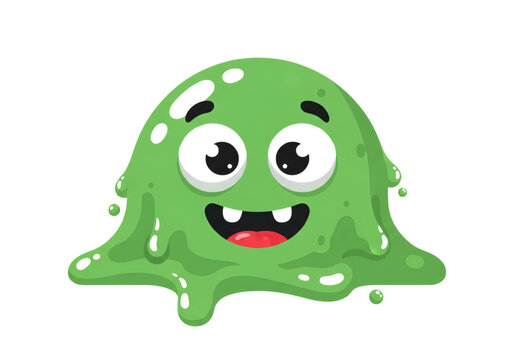 Cute Green Slime Monster Smiling Face Dripping Cartoon Character Flat Vector Illustration Design