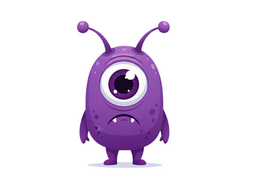 Cute Purple One-Eyed Monster Alien Cartoon Character Flat Vector Illustration for Kids and Game Design