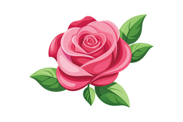 Naklejka premium Minimalist romantic rose blossom icon with green leaves.