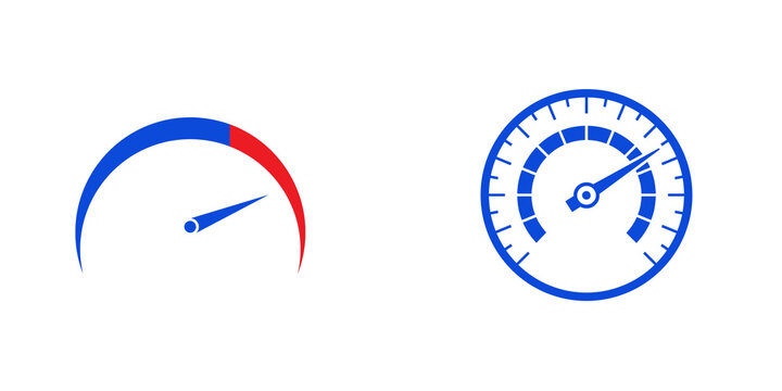 Speedometer icons, gauge and dial, isolated on transparent background