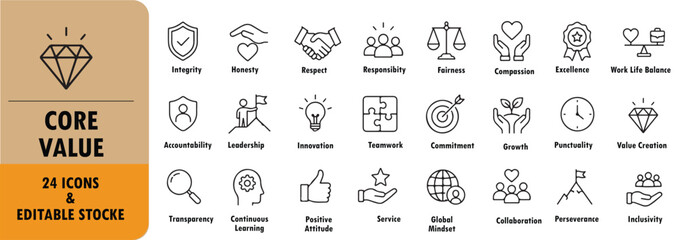 A set of 24 core value line icons © Dipika