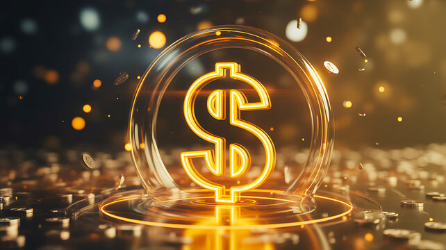Glowing dollar symbol representing financial growth and economic success