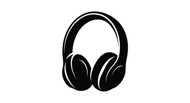 Silhouette of sleek modern headphones on white background