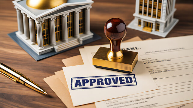 Approved business stamp on official property and finance documents