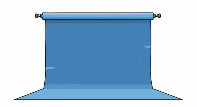 Blue backdrop on a roller stand with a flared base