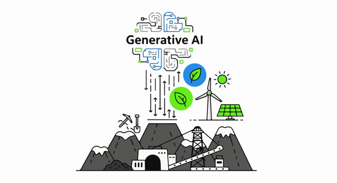 AI concept shows resource extraction transforming into green energy