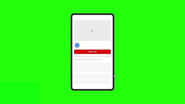 Animated Subscribe Button Click on Smartphone Video Player Template, Social Media Channel Engagement Overlay with Green Screen