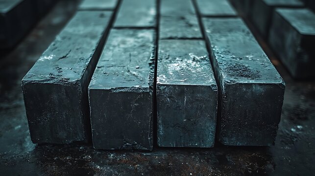 Rows of Industrial Steel Billets Stacked in a Metal Manufacturing Factory.