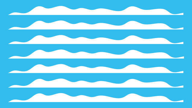 A series of smooth wavy mountain line patterns in white against a blue background perfect for modern web headers backgrounds or minimalist graphic design.
