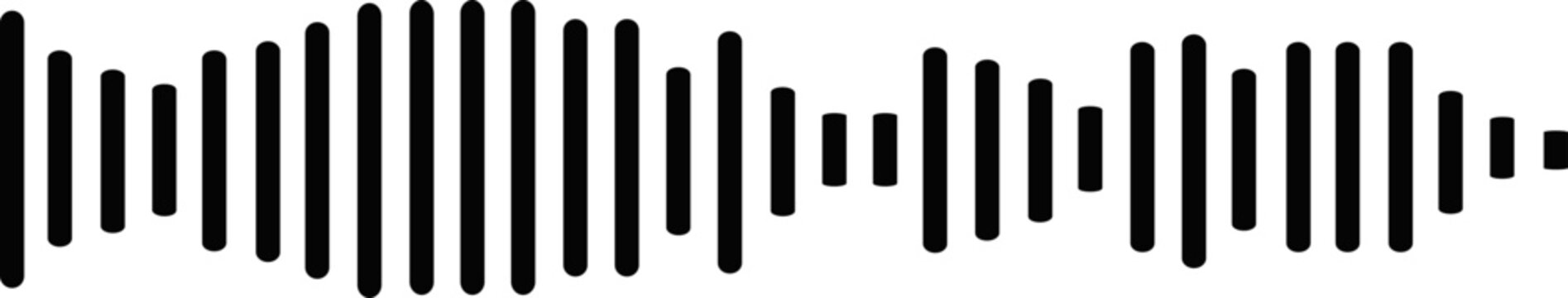Black waves icon representing wireless communication, signal transmission, broadcasting technology, audio frequency, network connection, radar pulse, telecom symbol and sound waves