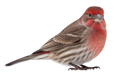 Male house finch with red plumage and striped wings, isolated on transparent background © Daniel