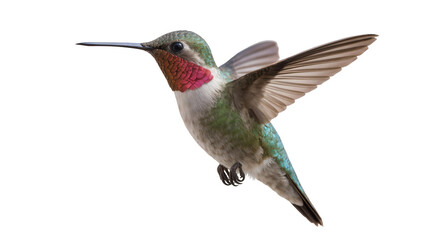 Fototapeta premium Male Anna s hummingbird with iridescent gorget wings spread, isolated on transparent background