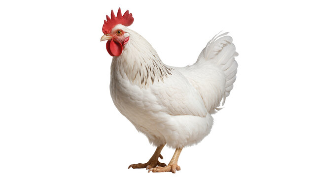White rooster with red comb and wattle, isolated on transparent background