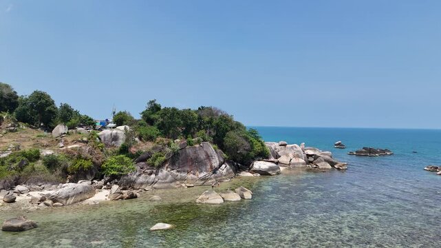 Aerial Continuation Orbit Around Hin Ta Hin Yai Rocks Revealing Lamai Coastline Koh Samui Thailand