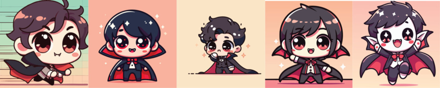 Five cute chibi vampire characters in various poses and outfits 4.