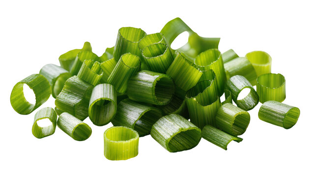 Pile of chopped green onions fresh and vibrant, isolated on transparent background