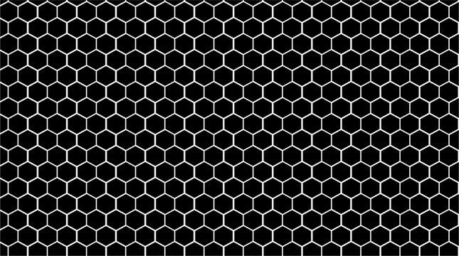 Black hexagon grid seamless pattern geometric honeycomb mesh vector texture high tech dark background for website design