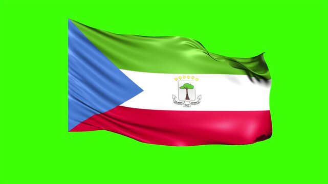 Looping EQUATORIAL GUINEA Flag Animation on Green Screen, Waving EQUATORIAL GUINEA Flag Isolated PNG Video