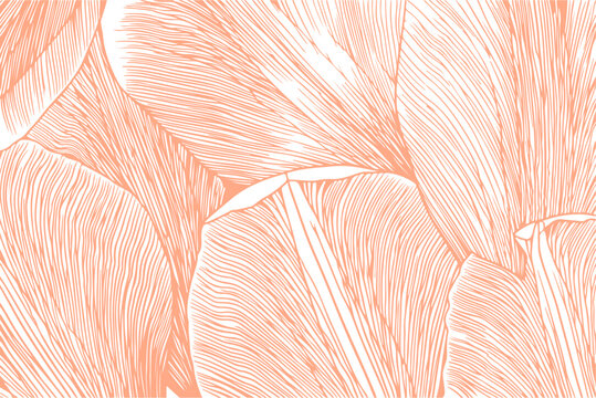 Abstract flowers botanical line art pattern seamless orange organic texture vector illustration of soft feather or leaf veins background
