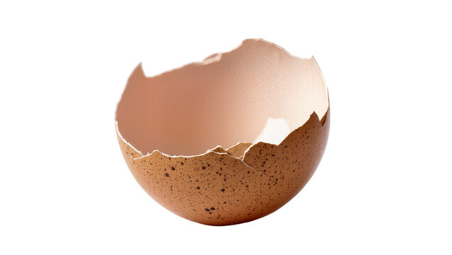 Broken brown speckled eggshell half, isolated on transparent background