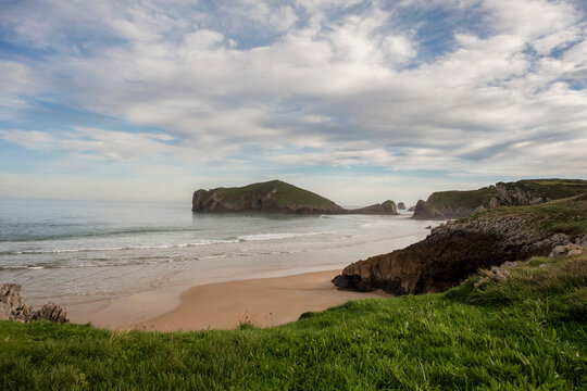 The green and wild coastline of Llanes, Costa Verde, Eastern Coast of Asturias, northern Spain