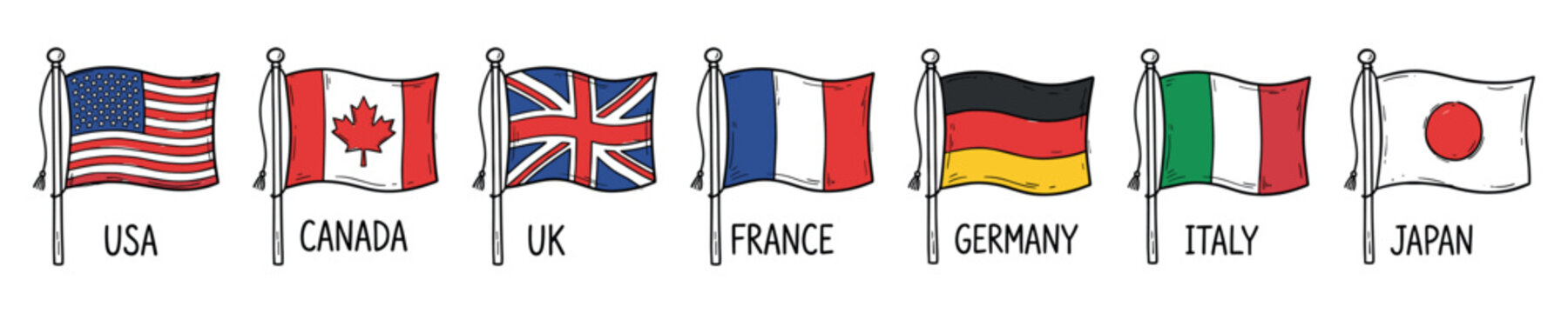 G7 nations flags representing international cooperation and global politics