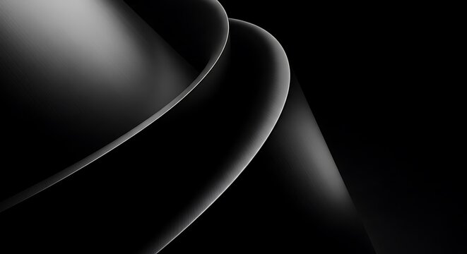 Abstract 3d render of smooth flowing black curves with metallic texture
