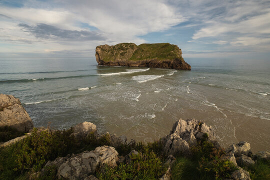 The island of San Martin in the Green Coast of Llanes, Eastern Coast of Asturias, Spain