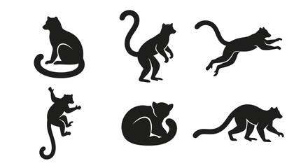 different black lemur silhouettes on a clean white background, minimalist vector style. © Dini