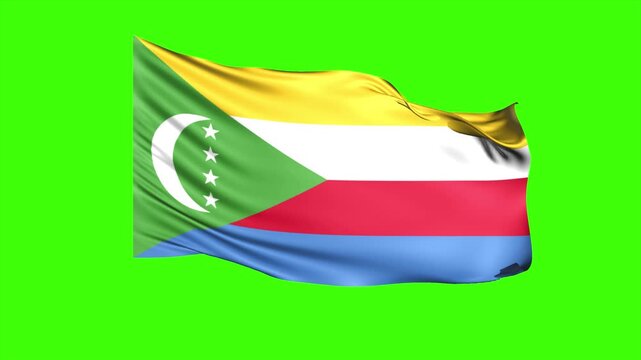 Looping COMOROS Flag Animation on Green Screen, Waving COMOROS Flag Isolated PNG Video