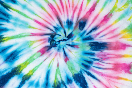 Real Authentic Tie Dye Swirl Pattern Background on Cotton Material With Pink Blue And Green Colors Tye Die 
